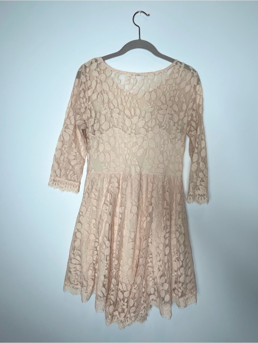 Free People Baby Pink Lace Fit & Flare Dress Romantic Boho